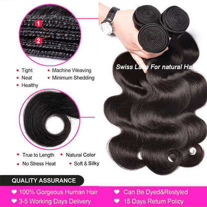 PerisModa Body Wave Bundles Human Hair Brazilian Virgin Hair Raw Hair Extensions